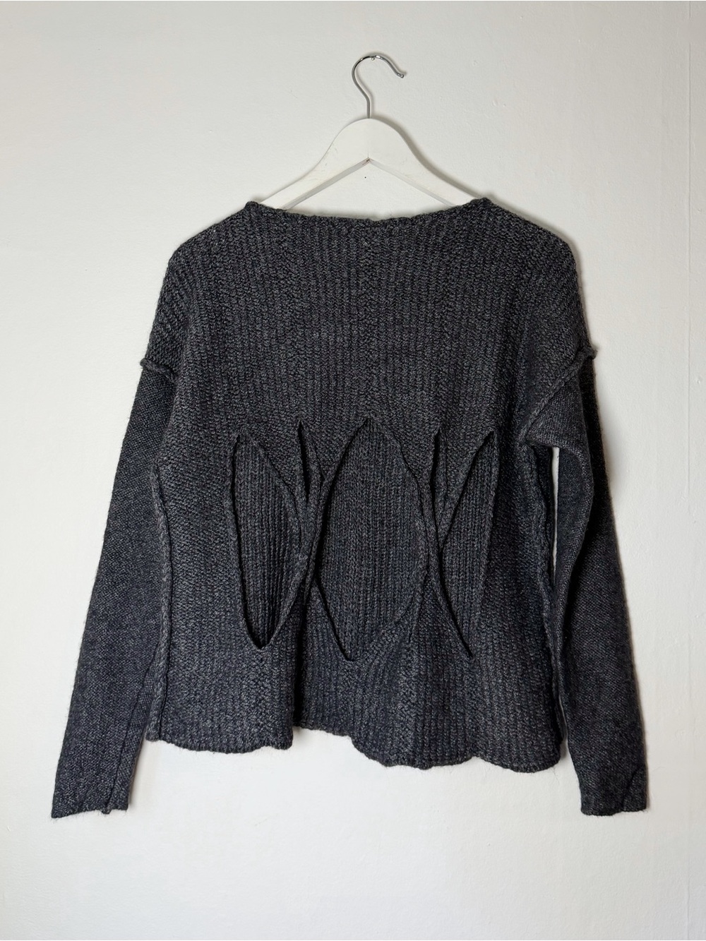 Sarah Pacini Alpaca Wool Grey Deconstructed Avant Garde Knit Sweater